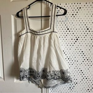 BCBGMaxAzria Black and White Embroidered Tank Top